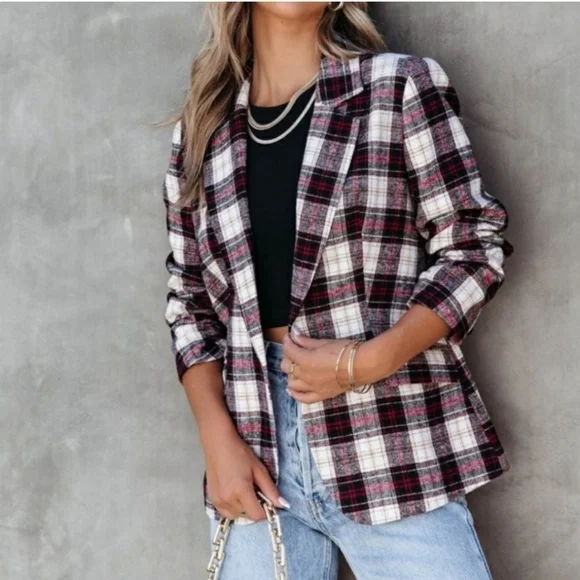 FATE BIG APPLE DREAMS PLAID FLANNEL LIKE WOOL BLEND BLAZER - NWT - MEDIUM - Picture 2 of 13